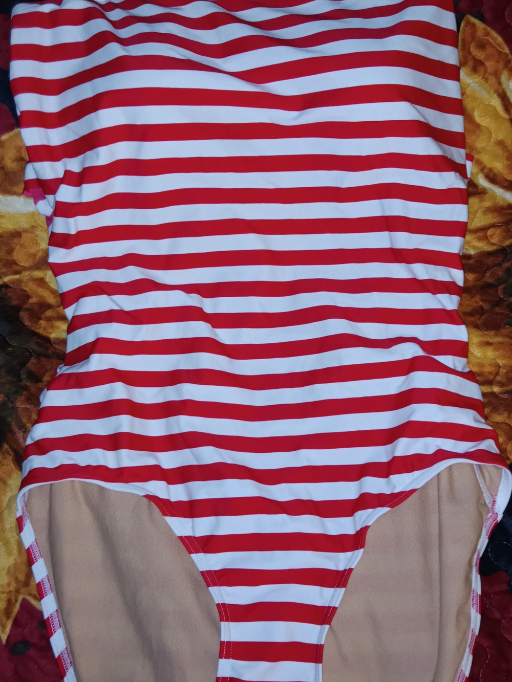 Down East Basics Women’s One-Piece Halter Swimsuit Striped Red/White L